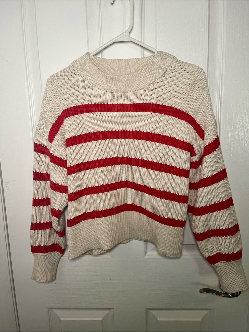Part Two Cream & Red Striped Crewneck Sweater